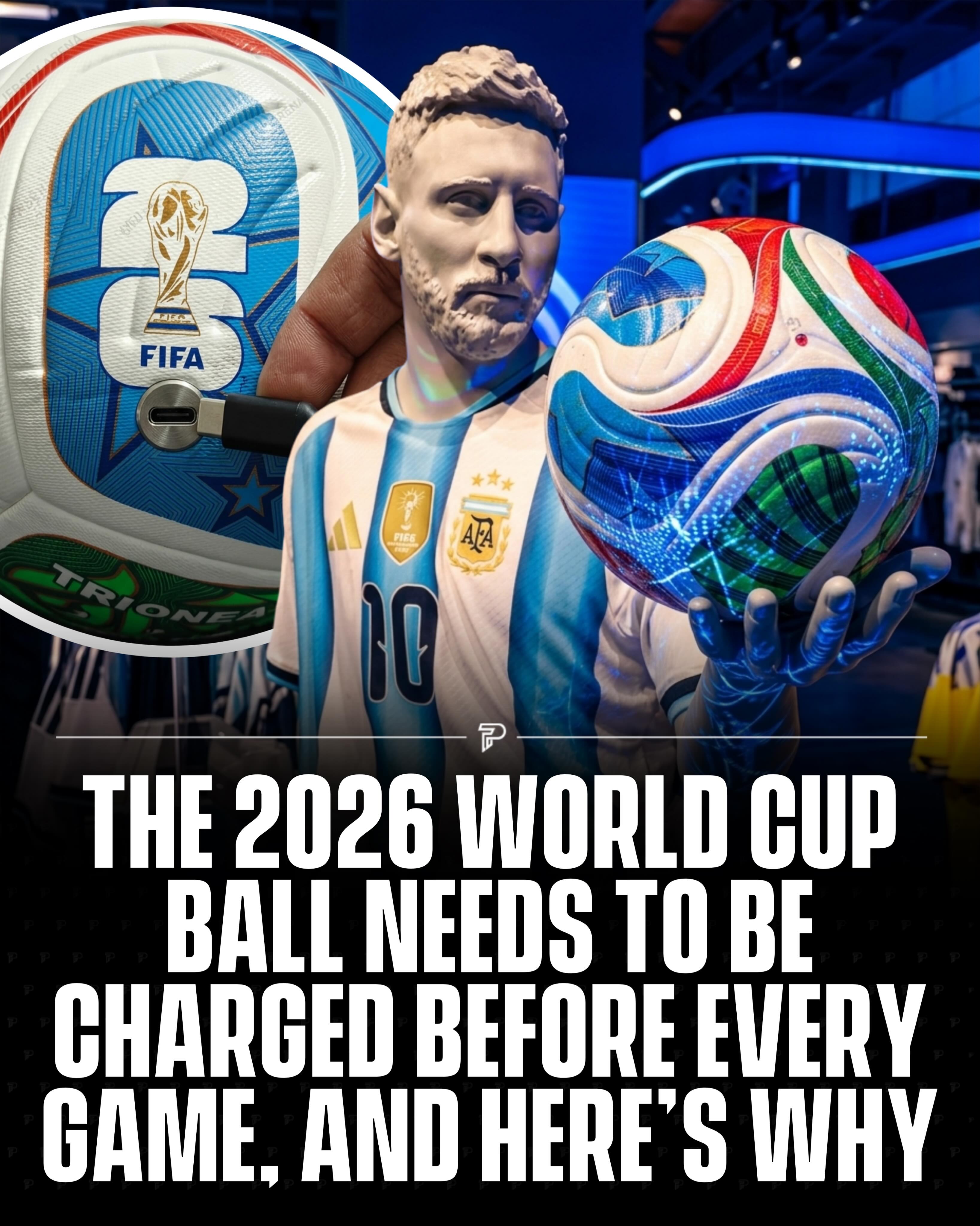 The official 2026 World Cup ball, the Adidas TRIONDA, features a built-in 14-gram sensor that tracks speed, spin, and movement 500 times per second, requiring charging before every match. 

Combined with stadium cameras, the technology creates a live 3D model of players and the ball in real time, helping improve offside rulings, goal-line calls, and VAR decisions with constantly updated data.

(Credit: @metav3rse )

-
#news #viral #pubity