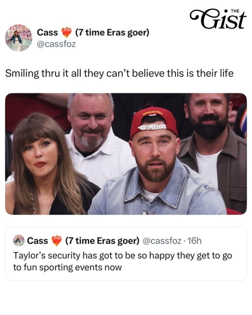 Dream job? 🤩⁣
⁣
Travis Kelce and Taylor Swift pulled up to Game 3 of the Eastern Conference Finals in Cleveland last night as the New York Knicks took on the Cleveland Cavaliers. 🏀⁣
⁣
The Knicks took a commanding 3-0 series lead, defeating the Cavs 121–108 behind yet another huge playoff performance from Jalen Brunson, who dropped 30 points. 🔥⁣
⁣
New York is now just one win away from securing a spot in the NBA Finals. 👀⁣
⁣
#menssports #basketball #football #taylorswift #traviskelce ⁣