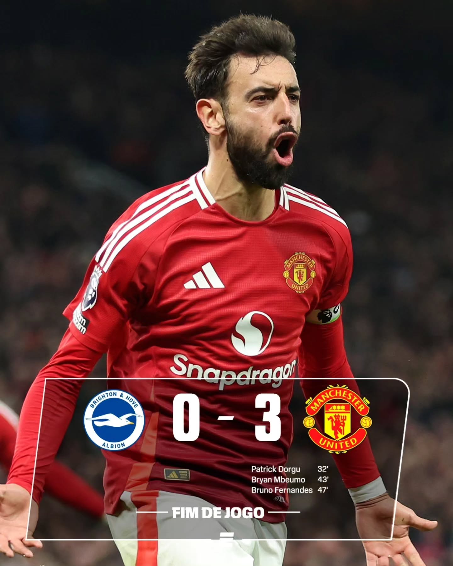 ENCERRANDO COM VITÓRIA! 🔥👏 Manchester United  bateu o Brighton fora de casa e Bruno Fernandes quebrou o recorde, e se tornou o jogador com mais assistências na história da Premier League em uma temporada 

#PremierLeagueNaESPN
