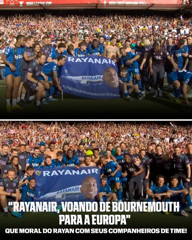 O RAYAN TÁ VOANDO! 🤣 Depois do jogo do Bournemouth, os companheiros de equipe de Rayan pegaram uma faixa em agradecimento ao jogador, por levar o time à Europa League. Moral demais 👏🔥

#PremierLeagueNaESPN