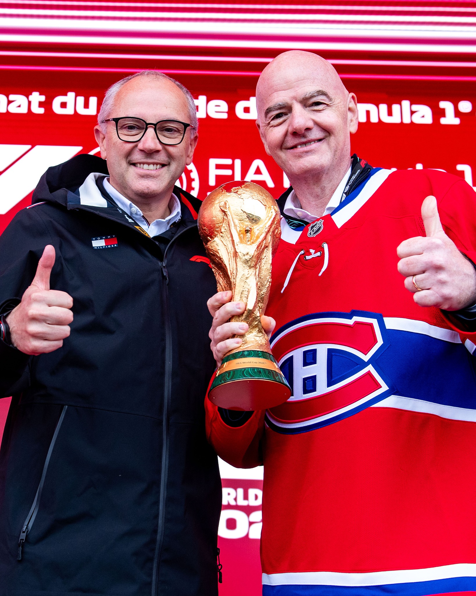 The FIFA World Cup trophy is here at the #CanadianGP! Our President and CEO Stefano Domenicali was joined up on the podium by FIFA President Gianni Infantino with the trophy! 🇨🇦

Canada is a co-host nation for the tournament - which starts next month! 

#F1 #Formula1 #WorldCup