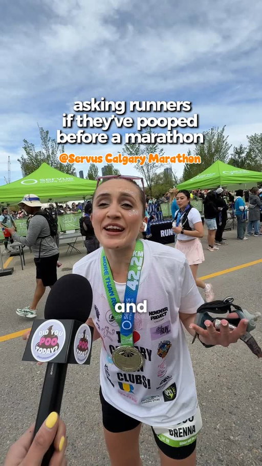 Asking runners post finish line @calgarymarathon if they’ve pooped this morning 😌💩💩