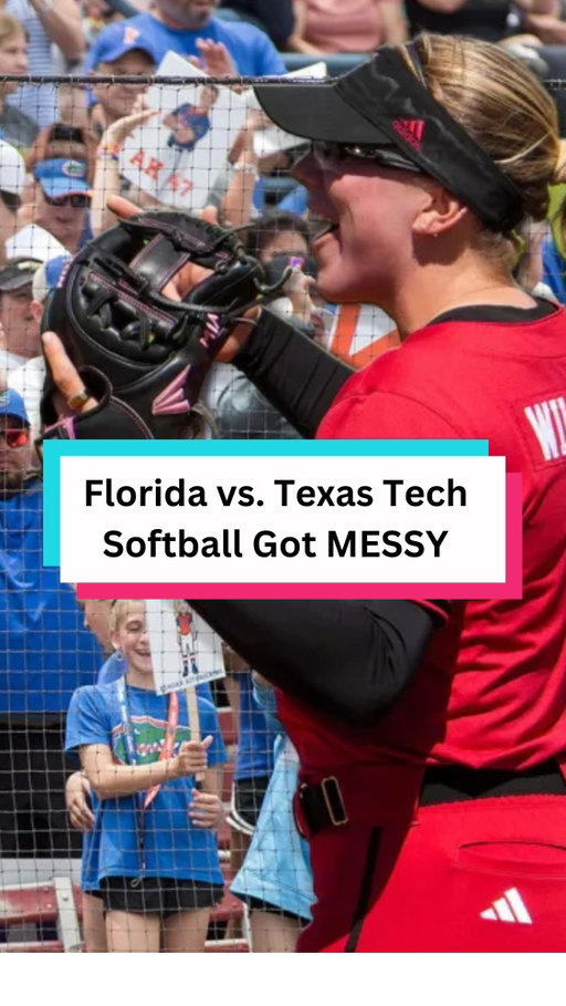 Florida vs Texas Tech’s college softball game featuring Jason Williams’ daughter Mia got MESSY. #ncaasoftball #collegesoftball #softball #fastpitch #wcws
