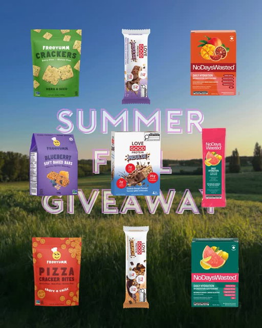 Summer Fuel Giveaway ⁠☀️💦
⁠
@nodayswastedco @freeyummfoods and @eatlovegood have teamed up to keep your summer snacking stocked with feel-good favourites ⁠✨
⁠
Enter to win a delicious lineup of snack + hydration essentials:⁠
⁠
From @nodayswastedco:⁠
✅ Blood Orange Mango Daily Hydration packets 🍊
✅ Watermelon Lemonade Daily Hydration packets ⁠🍉
⁠
From @freeyummfoods:⁠
✅ Pizza Cracker Bites⁠
✅ Honey Apple & Blueberry Soft Baked Bars⁠
✅ Herb & Seed Crackers⁠
⁠
From @eatlovegood:⁠
✅ Crunch Protein Bars⁠ Variety Pack
✅ Indulge Protein Bars ⁠Variety Pack ⁠
⁠
The ultimate summer snack lineup? We think so ⁠😎
⁠
To enter: ⁠
✨ Follow @nodayswastedco @freeyummfoods @eatlovegood⁠
✨ Like this post⁠
✨ Tag a friend you’d share your summer stash with ⁠
⁠
Giveaway ends Monday, June 1 at 11:59PM EST. Open to Canadian residents (excluding Quebec), 18+ only. Not affiliated with Meta. We will never message you from any account but this one. Good luck!