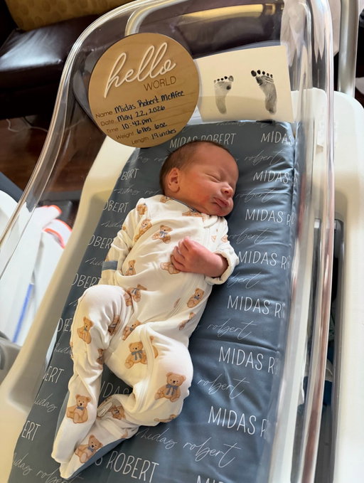 Please help @mrsmcafeeshow, Mackenzie, & I welcome Midas Robert McAfee to our family.. Due to Samantha having a high risk pregnancy and severe preeclampsia, the decision was made to have an emergency C-Section Friday night. Baby boy entered the world on May 22nd at 10:42PM as a 6lb 6oz screaming young legend.. 10 Toes, 10 Fingers, full head of hair.

In his first moments of life, Midas was working.. He was able to get his O2 Levels high enough to be able to come hang with us in our room & we got to do all of the immediate magical newborn moments.. Skin to skin, 1000 kisses, love, all of that.. inevitably, since he came into the world at 36 Weeks (40 is full term), he had to develop his lungs more, get fluid out of him, & adjust to life outside of Sam’s stomach.. So, he was sent to the NICU to help transition from womb to world.

As mom recovered like a badass from the mind boggling C-Section surgery, little dude was DAHN the hall.. They put a CPAP on our guy, a feeding tube, & put him in a heated pod w/ a heating lamp to help him develop. There wasn’t much I could do other than bring positive vibes as I bounced in between the 2

Watching Samantha battle thru her recovery has been nothing short of inspiring, WE APPRECIATE YOU @mrsmcafeeshow, I will be sure that our kids will know how much you went thru for them..& every time I went and saw boy, I found myself fantasizing about what his life could become.. So many dreams & opps waiting for this young stud. We had a sneaky suspicion that he was a dawg & a fighter but, it is a bit scary to see your baby hooked up to so many serious things.. He ended up staying roughly 36 hours in the NICU before being released back to our room…a FULL CELEBRATION occured. He’s been sleeping & feeding & burping & pooping & peeing ever since. We’re looking to get home to our 3 yr old baby girl today or tomorrow. We can’t wait for her to meet her brother.. The grandparents have been doing a PHENOMENAL job of keeping her informed & also distracted while we’ve been in this hospital.. we are VERY THANKFUL for them.

WE APPRECIATE YOU ALL for following along and allowing us to live this life.

MIDAS.. WE LOVE YOU DUDE