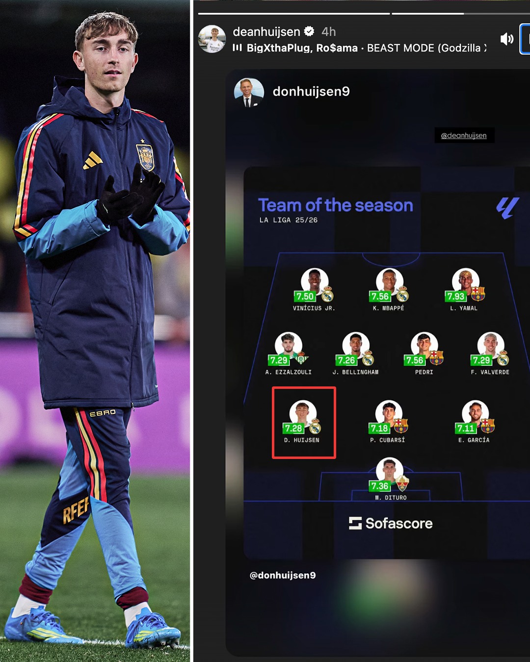 Dean Huijsen reposted an unofficial LALIGA team of the season to his Instagram story 👀

The 21-year-old was left off of De la Fuente's World Cup roster 🇪🇸