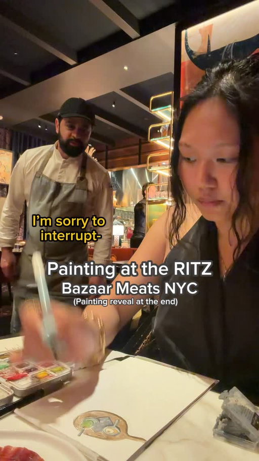 Spent 3 hours painting this!! One of my new fave pieces fr 

Tasting menu “Spain my way” at the ritz was crazy 😍🤍

Awesome to meet chef @chef_victorino ✨ so sweet he popped by to check my painting out!! 

📍 Bazaar Meats - the RITZ nomad NYC 

#livepainting #foodillustrator #nyc #tastingmenu #spanishfood