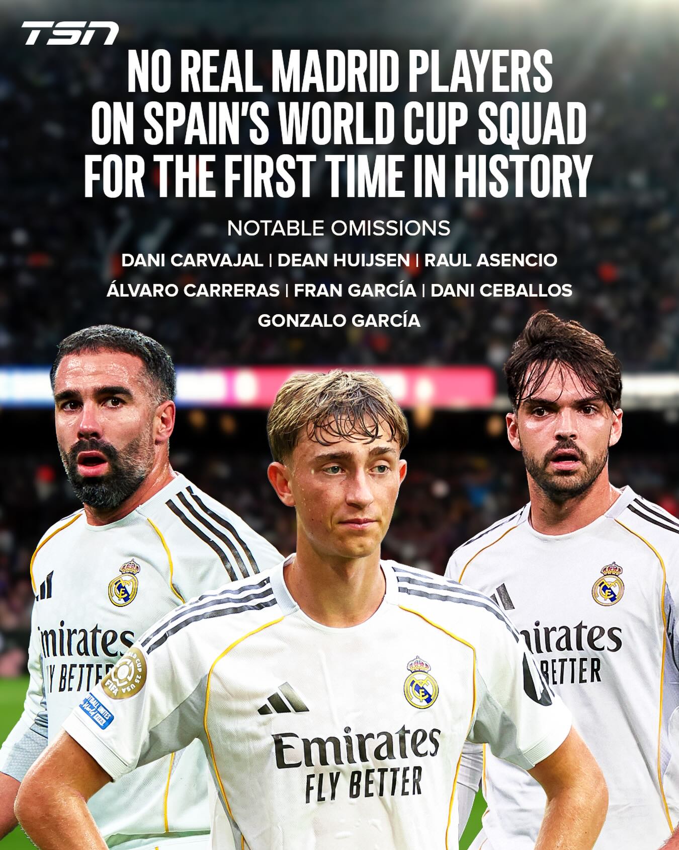 Spain will feature ZERO Real Madrid players at the 2026 #FIFAWorldCup for the first time in HISTORY 😳