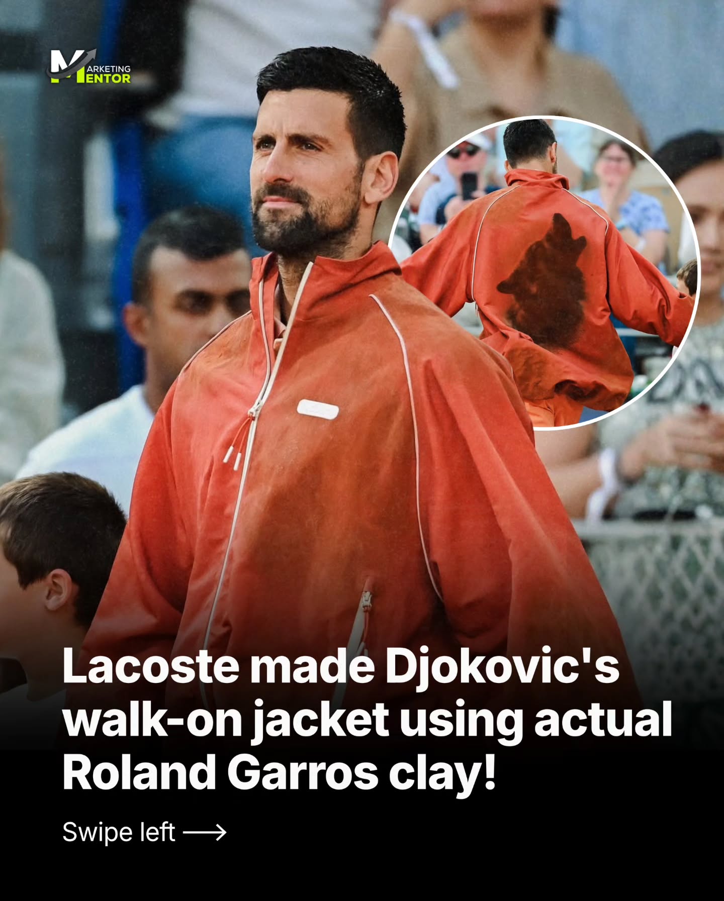 Lacoste created a custom walk-on jacket for Novak Djokovic at Roland Garros, and the detail that makes it special is the orange clay from the courts worked directly into the piece. 

Not inspired by the clay. Not the color of clay. Actual Roland Garros clay. It's the kind of thing you'd only notice if someone told you, and now you can't unsee it. What do you think of fashion meeting the court like this?

@lacoste @rolandgarros @djokernole