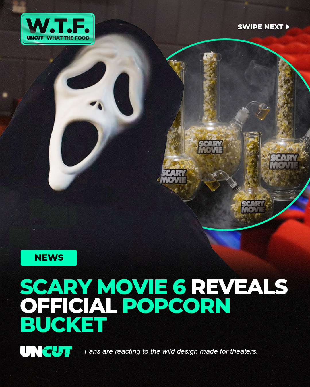 The official popcorn bucket for “Scary Movie 6” just got revealed and the internet already thinks it might be the wildest theater merch ever 🍿😭⁠
⁠
The collectible is shaped like a giant bong filled with popcorn, with fans online calling it “unhinged,” “insane,” and somehow perfectly on-brand for the franchise 🔥⁠
⁠
Would y’all actually bring this bucket home⁉️👀