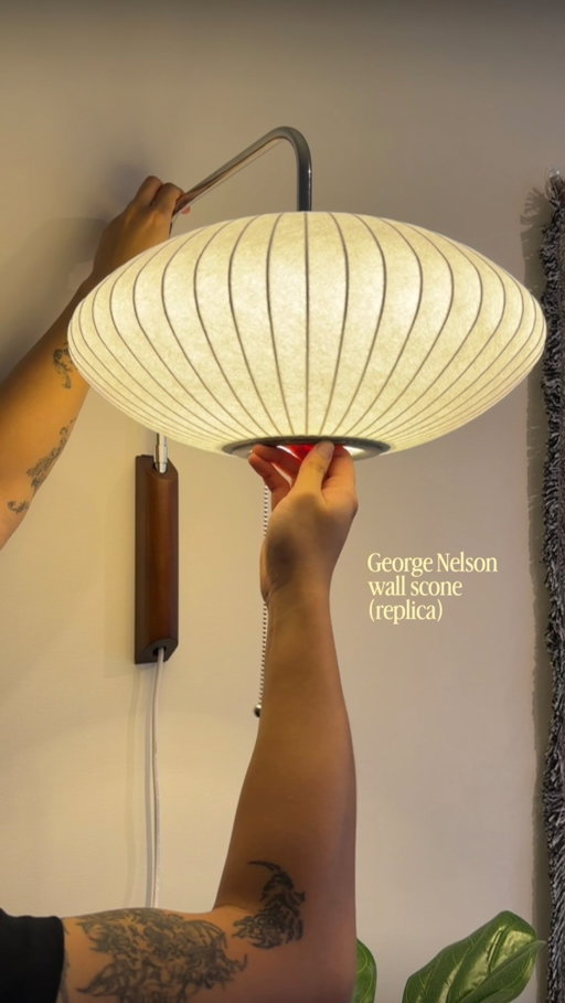 New ambient light unlocked! It’s a George Nelson replica wall scone! #interiordesign #homedecor #homeinspo #ambientlighting #cozy