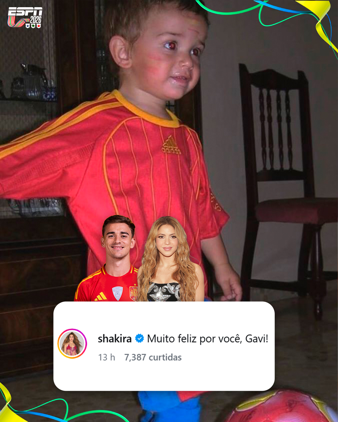 Imagina você ser convocado pra Copa do Mundo depois de graves lesões e um longo período de recuperação e a SHAKIRA comentar no seu post dizendo que está feliz por você? O Gavi venceu demais! 🤩🇪🇸

#FutebolNaESPN #ESPN2026
