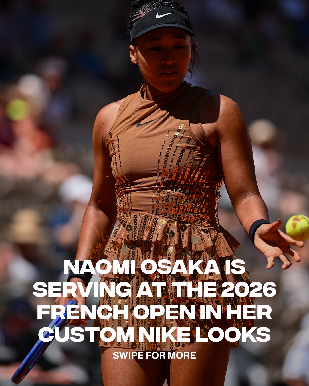 She’s back! @naomiosaka arrived at the 2026 French Open to take on her first round match at Roland Garros, wearing custom Nike garments reimagined by Swiss designer Kévin Germanier 🎾