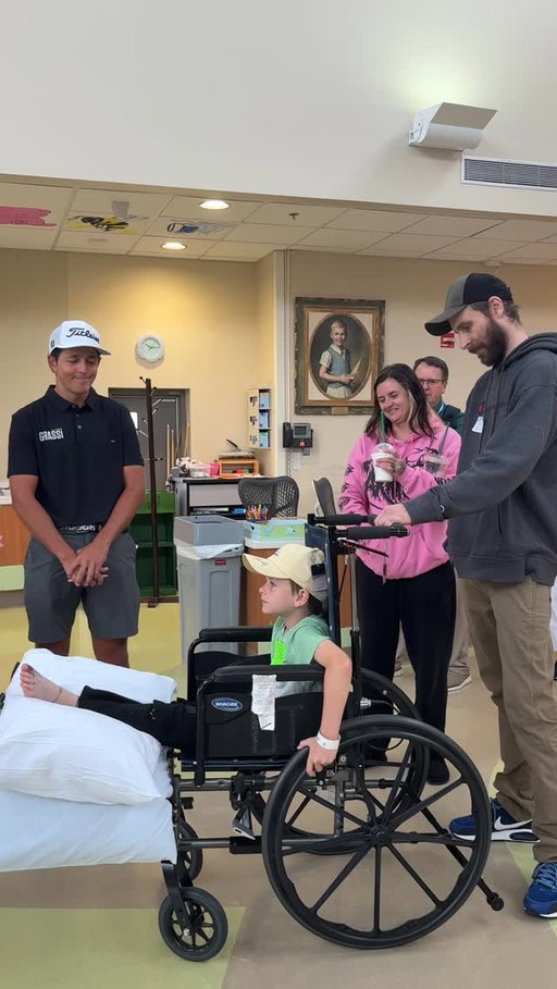 Thank you to @kornferrytour pros @austin_greaser and @dylanmenante for visiting @uncchildrens this morning ahead of the @unchealthchampionship! 🏌️

Your visit meant the world to our patients, families and teammates, and brought so many smiles throughout the hospital. 🧡

#kornferrytour #golf #ncgolf #thankyou

Video description: The video features two Korn Ferry Tour players interacting with patients, sharing conversations, and playing mini golf together throughout the visit.