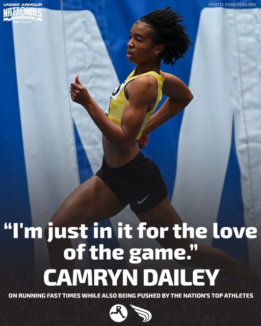 Racing for more than records 🤩

14-year-old superstar Camryn Dailey is certainly a generational talent because of the times she has run on the track in recent years, but it’s also because of the competition she’s surrounded herself with. 

Ahead of this weekend’s inaugural Under Armour Track and Field Nationals at IMG Academy, Dailey discusses her historic 2025-26 campaign and what she’s looking forward to racing in both the middle school 200- and 400-meter races, where she owns lifetime bests of 22.73 and 51.58, both of which are age world records. 

🎥Watch the latest DyeStat Shorts at DyeStat.com. 

📺Watch the Under Armour Track and Field Nationals May 29-31 on @runnerspace.

📸: @epoulsenphotos