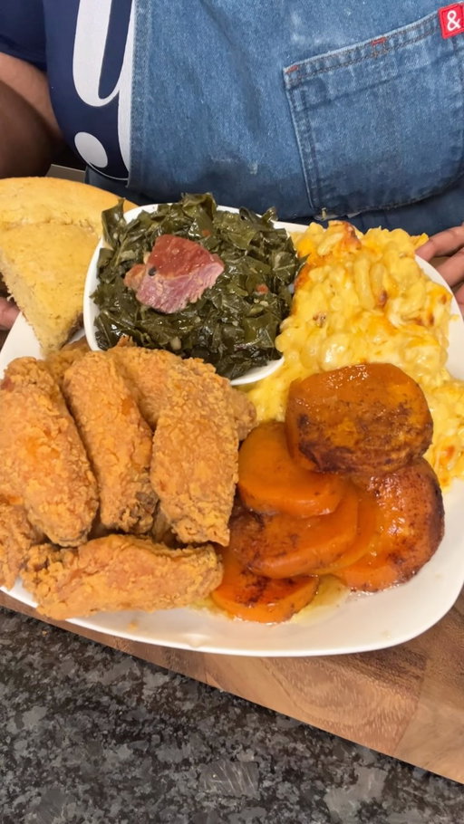 Classic Soul Food Dinner

Collards:
Water
3-4lbs collard greens
Apple cider vinegar
Lawry’s Seasoned salt
Collard green seasoning
Chicken bouillon
Smoked turkey necks
Pork, turkey necks 
Yellow onion
Fresh Garlic 
Few Red pepper flakes 
Fried Chicken:

2 pound chicken wings
Complete seasoning
Smoked paprika
Adobo seasoning
Sazon (1pkt)
Black pepper
Garlic powder
Hot sauce
1 egg (add in just before flouring)

Dry batter:
All-purpose flour
Cornstarch
Same dry, seasonings as above (exempt smoked paprika)

Mac n cheese:

8oz elbow macaroni 
Sharp cheddar cheese ( 60% of the cheese was this)
Velveeta cheese
Provolone cheese
Smoked Gruyère 
@carnationmilks 
1/2 stick butter
Onion powder
Chicken bouillon
 *I Typically use AT LEAST  1:2 Ratio for elbow macaroni  to cheese

Candied Yams:

2 extra large yams
Brown sugar 
Granulated sugar
Vanilla extract & Maple syrup 
Cinnamon 
Butter
Nutmeg (This is optional but, I never use it)
Lemon zest & juice (only add a little bit to give it an umami flavor. You shouldn’t really taste the lemon)

#food #soulfood #collardgreens #macandcheese #friedchicken