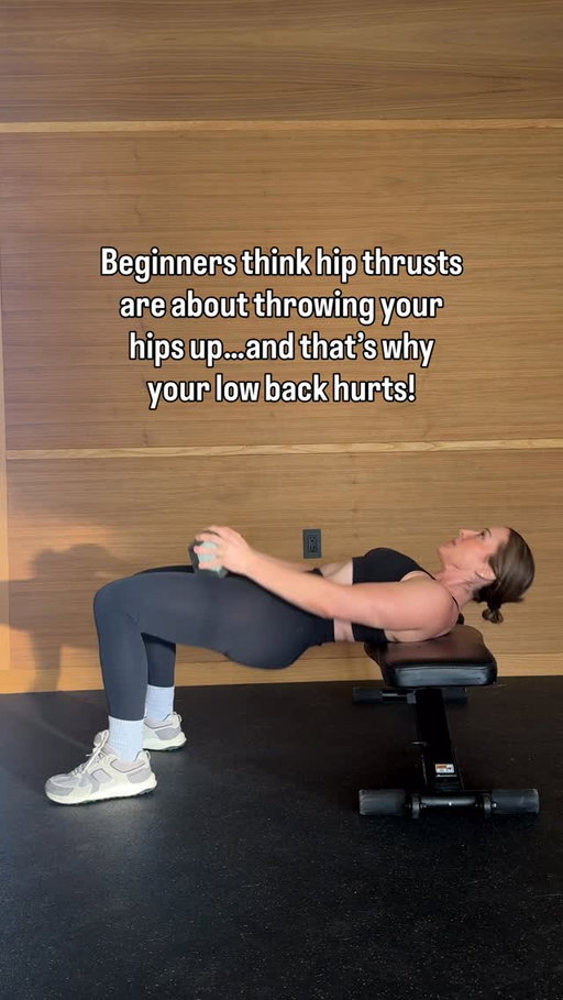 The simple hip thrust cue that actually makes your glutes work instead of your low back. 

One of the most common mistakes I see is people over extend at the top and their head goes back. 

Instead, think about bringing your chin to your belt, buckle, and your belt buckle to your chin. This will cue you to do more of a scoop than just a lift. And for a lot of women, this is the key to much better glute activation. 

#gluteworkout #fittips #momswholift