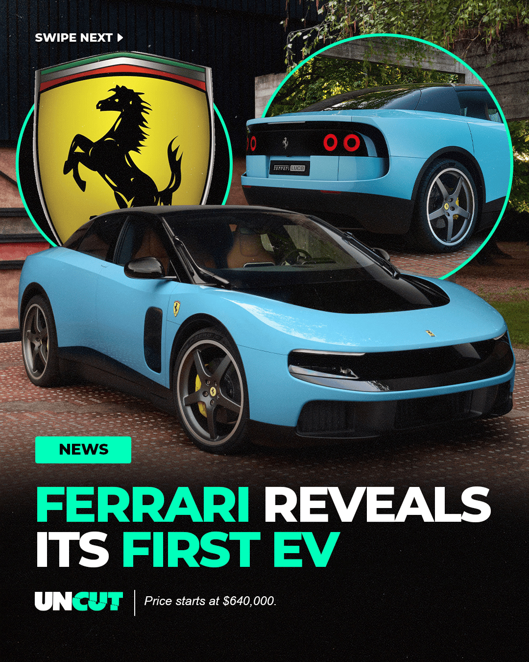 Ferrari just unveiled its first all-electric car, the four-door Ferrari Luce, with U.S. deliveries planned for Q2 2027 ⚡⁠
⁠
The $640K EV packs 1,050 hp, a 280-mile range, 350kW charging, and an interior co-designed with Jony Ive 🏎️⁠
⁠
What do y’all think⁉️👀