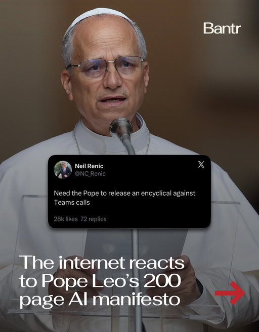 The Pope has entered the AI discourse.

In his first major teaching document, Pope Leo XIV’s encyclical warned about AI’s potential to deepen inequality, concentrate power, distort democracy, and create what he called new forms of “digital slavery.”

He also called for AI to be “disarmed,” arguing that technological power alone shouldn’t automatically give people the right to govern or shape society.

The 200-page document doesn’t just focus on chatbots and algorithms. It takes aim at bigger questions around who controls technology, who benefits from it, and what happens when too much power sits in too few hands.

And for the most part, the internet got behind it. Not in the AI-doomer side of discourse, but rather in the AI responsibility side.

Whether the latter becomes a reality is anyone’s guess.

By the way, we have a weekly newsletter rounding up all of the biggest stories so you don’t have to. One newsletter, once a week. Link in bio.

Media via Shutterstock/Twitter

#readbantr #popeleo #ai #viral