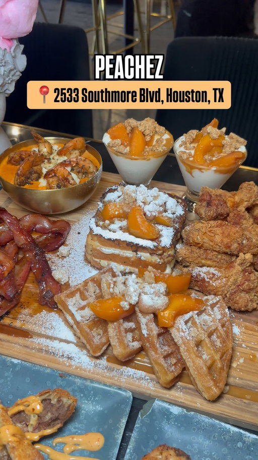 Houston known for they brunch restaurants & @peachezhouston  worth trying out if you looking for some good brunch food. They got some new menu items I got to try out such as….

“Brunch Board” w/ Peach Cobbler French Toast, Peach Cobbler Waffles, Bacon, Shrimp & Grits, Fried Chicken Wings & Peach Parfaits 

Cajun Chicken Biscuit
Oxtail Mac & Cheese Eggrolls 
Fried Catfish Poboy 

Drinks:
Peach Fishbowl
Peach Espresso Martini

Check them out if you looking for something to try out. I know yall love hookah, they have that as well. 

#houstonbrunch #houstonfood #houston #houstoneats #brunch
