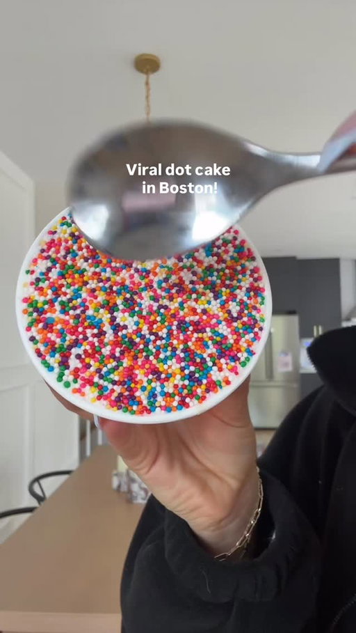 You can find the viral dot cake in Boston at @littlemisscupcape 🍰💕 THAT CRUNCH THOOO #newburystreet #littlemisscupcapedotcakes