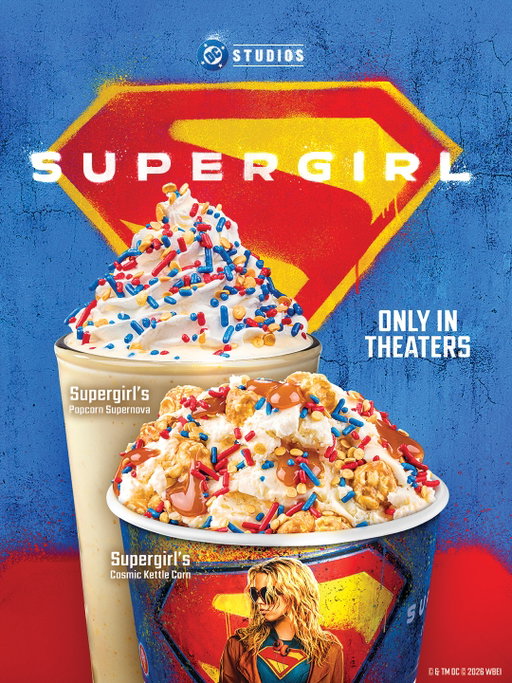 Look out! The ✨NEW✨ Supergirl-inspired Creation™ and Shake have landed for a limited time! 💥🍦

🍿🍦 Supergirl’s Cosmic Kettle Corn Creation™ 
Kettle Corn Ice Cream, Caramel Corn, Caramel and Supergirl Sprinkles

🌌🥤 Supergirl’s Popcorn Supernova Shake
Kettle Corn Ice Cream with Caramel Corn, topped with Whipped Topping and Supergirl Sprinkles

See SUPERGIRL, only in theaters June 26. #Supergirl
