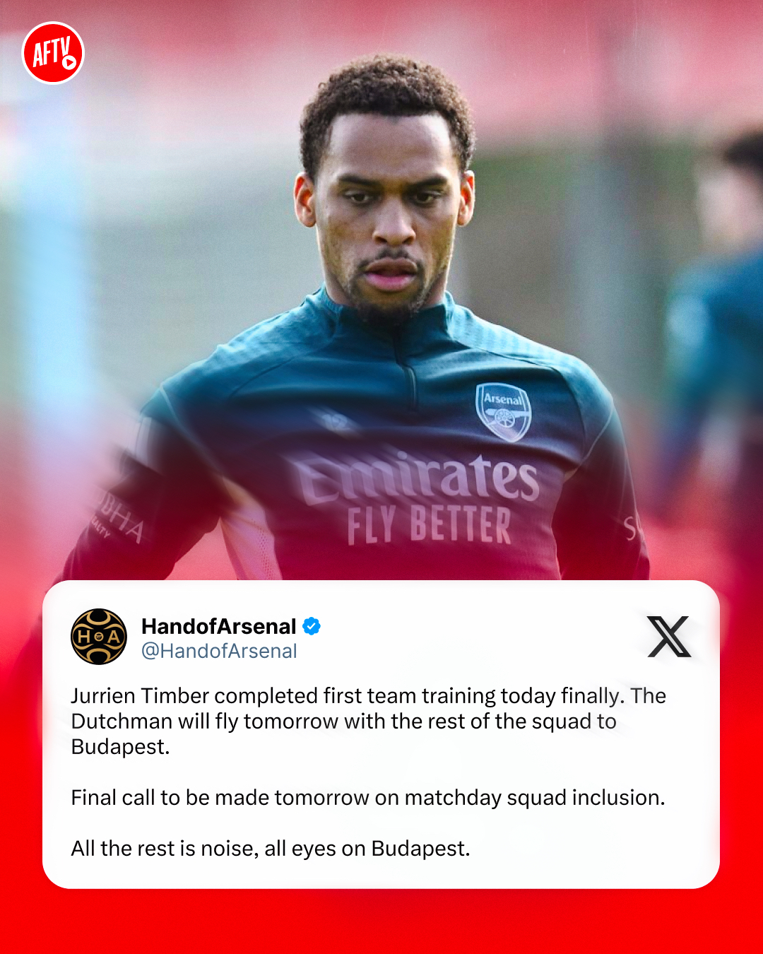🚨𝐁𝐑𝐄𝐀𝐊𝐈𝐍𝐆: Jurrien Timber has finally completed a first-team training session! ✅️

Hopefully he can be fit and ready for our Champions League Final ⏳💪