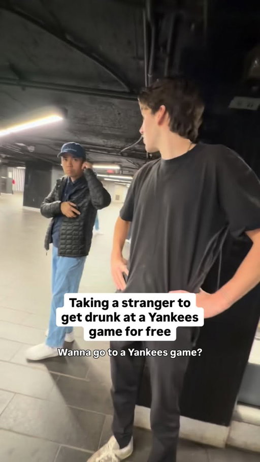 Taking a stranger to get drunk at a Yankees game for free

We sat in Grand Central for about 30 minutes asking people to come to a Yankees game for free. I think they thought it was too good to be true

Ended up with a crew of bros on the bleachers slamming beers. Classic. 10/10 use of free will

Follow @lunchbeerdudes for more drunk side quests