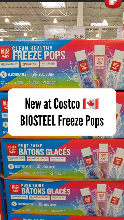 New at Costco 🇨🇦! @biosteelsports Freeze Pops but make them ✨healthy ✨. No sugar and packed with electrolytes! A 50 pack for only $19.99! Spotted at Costco Markham but should be available at most locations while supplies last. Check your warehouse! #BioSteelPartner #BioSteel #FreezePops #costcocanada
