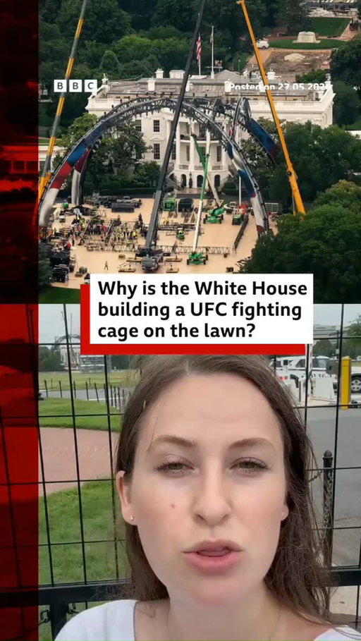 The White House has begun construction on a UFC fighting cage on its South Lawn ahead of next month's event to celebrate 250 years of American independence. 
 
US President Donald Trump previously said the project will be the "biggest event" the UFC has ever had, featuring an "arena right outside the front door of the White House". 
 
Dubbed UFC Freedom 250, the event is due to take place on 14 June, with the UFC set to spend around $60m (£44.3m) on the project. 
 
Tap the link in @BBCNews’s bio to find out who will be fighting. 
 
#BBCNews