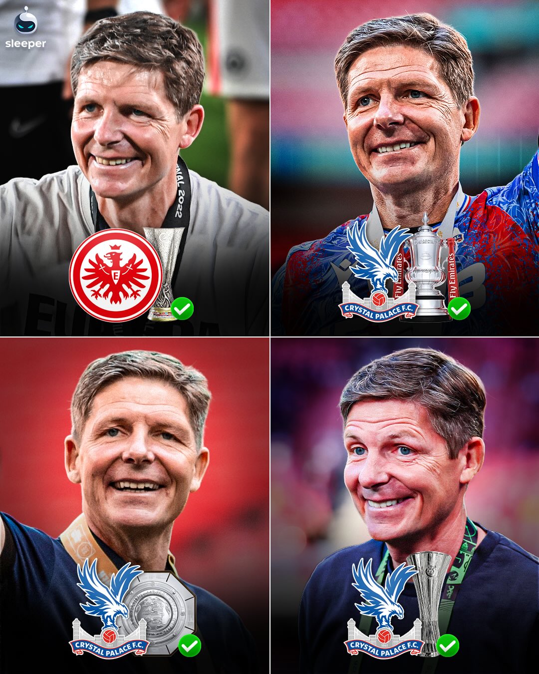 Oliver Glasner is a WINNER! 🏆🦅

Crystal Palace had no major trophies before he joined. He then won the FA Cup, Community Shield and Conference League in the space of 2 years. Incredible. 🤝

He says he “arrived as a stranger, leaves as a South Londoner”. The big question is, which club does he go to next? 🤔

#cpfc #crystalpalace #uecl