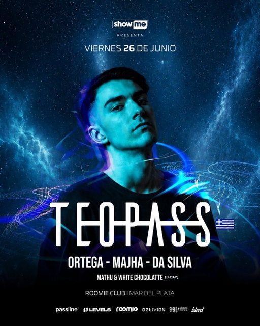 VIE. 26.06 — MAR DEL PLATA

SHOW ME INTERNACIONAL IS BACK 🌍🔥

@showme.produce pres. @teopass 🇬🇷

Directo desde Grecia llega TEOPASS, fundador de Spaced Out y una de las figuras que viene marcando el sonido melodic & indie dance en la escena europea y sudamericana.

Después de recorrer Argentina, Latinoamérica y Europa, aterriza en MDQ para una noche intensa, hipnótica y cargada de groove ⚡️

Warm up by @magali_moraok
Closing set by @ortegatomy 🔥

Además, celebramos el birthday session de @whitechocolatteofficial 🥳

Completan el lineup:
@whitechocolatteofficial 
@dasilva.musicc 
@mathu_franco

Una noche de melodic techno, indie dance y energía club hasta el amanecer.

📍 Colón & La Costa | MDQ
🕛 Doors Open 00:00 HS
🎟️ Tickets en Passline

supported by:
@oblivion.producciones
@levelsproductora 
@v4studiosmdp