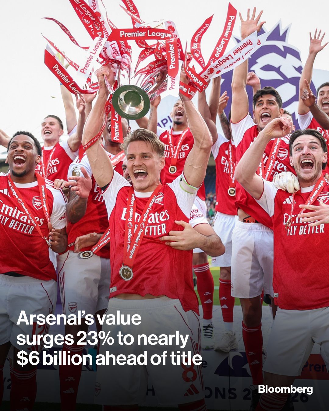 Premier League champion Arsenal climbed the latest Football Benchmark ranking of European club valuations, narrowing the gap with Manchester United and Manchester City. Tap the link in our bio for more.

📷️: Michael Regan/Getty Images