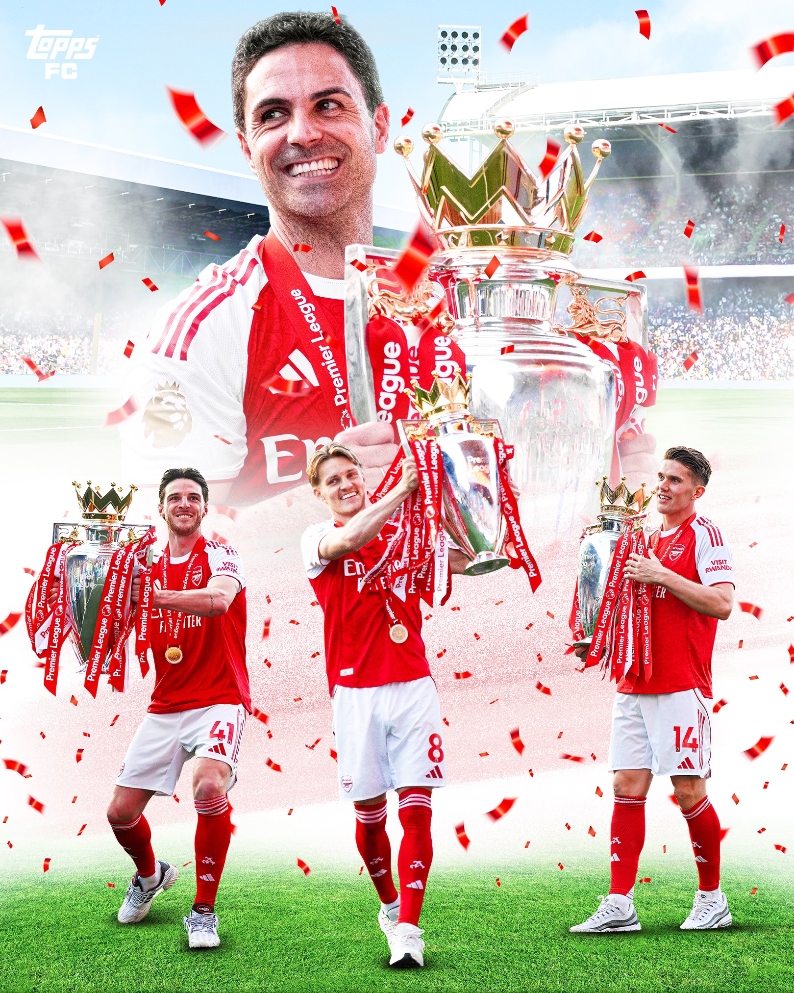 Champions of England. Arsenal are back on top ❤️🤍🏆

The first trading cards celebrating the Gunners’ Premier League title-winning season are here ✨

Look out for rare autograph cards from the champions themselves inserted into lucky orders 👀✍️
