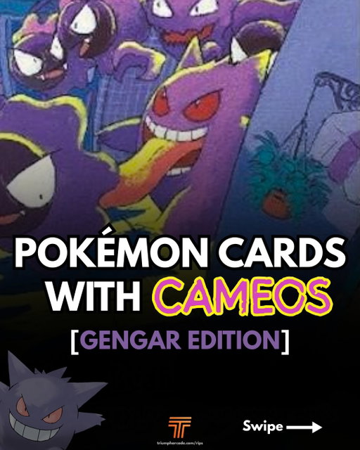 From tiny background cameos to full-on lurking menace 😈

🧸 Mimikyu V
🧪 Imposter Oak’s Revenge
🚀 Rocket’s Hideout
📦 Surprise Box
🎨 Gourgeist XY-P Promo
🕯️ Greavard
☕ Morty’s Conviction
👾 Gastly
🌴 Hoppip Japanese Promo
😱 Psyduck “The Scream” Promo
⚡ Pikachu
🔥 Victini ex Chinese Promo
🌕 Pikachu
❓ Blaine’s Quiz #1
🦇 Acerola Japanese Promo

Which Gengar cameo is the best one? 👀

Prices referenced on May 28th, 2026 using @getcollectr and may be subject to change.
#pokemontradingcards #pokemontcg #pokemonart