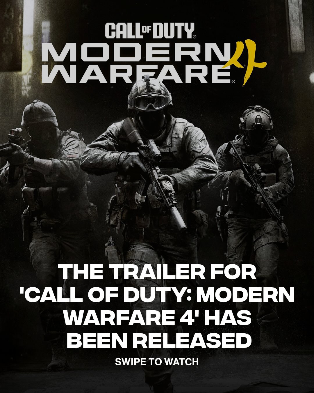 WE ARE SOO BACK 🔥

The first trailer for Call of Duty: Modern Warfare 4 has officially been released. The game’s campaign follows a global crisis after North Korea launches a full-scale invasion of South Korea, causing major conflict around the world. 

The game is set to release on October 23.

[🎥: @callofduty ]