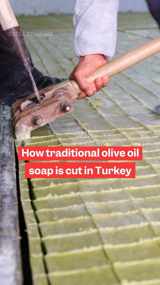 In southern Turkey, workers still handcraft nearly 8 million olive oil soap bars every year using techniques passed down for centuries.

From slicing soap with a traditional harrow to hand-stamping every bar, each step is done with precision, patience, and skill. Unlike many modern soaps filled with synthetic ingredients, this handmade soap has only three items: olive oil, water, and caustic soda.

#HandmadeSoap #TraditionalCraft #OliveOilSoap #Turkey #stillstanding