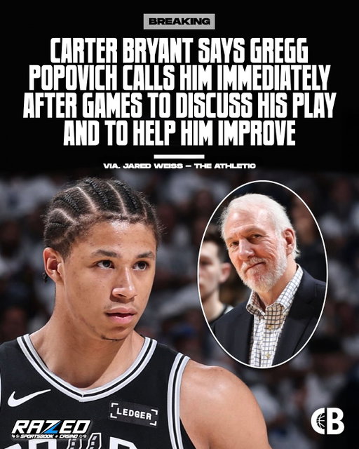 REPORT: San Antonio Spurs rookie Carter Bryant says Gregg Popovich calls him immediately after games to discuss his play & to help him improve. 

Popovich still has his fingerprints all over the current Spurs players! 🧠🏆
