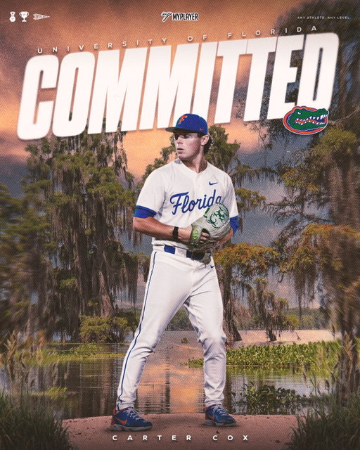 Congratulations to MyPlayer Athlete Carter Cox @cartercox_10 on his commitment to the University of Florida! Class of 2026 LHP who broke Venice High School’s strikeout record and has the most wins in school history @gatorsbb 🐊