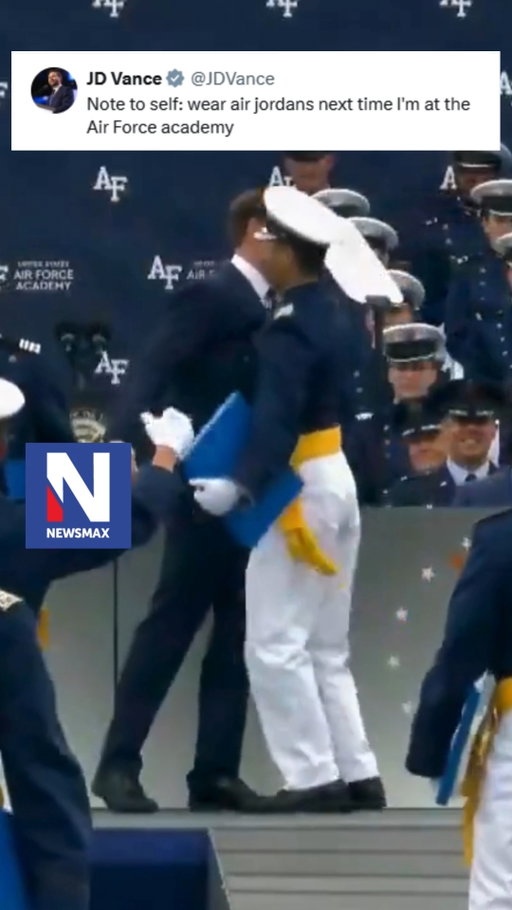 ICONIC MOMENT: Vice President JD Vance chest-bumps an airman at today's Air Force Academy graduation.