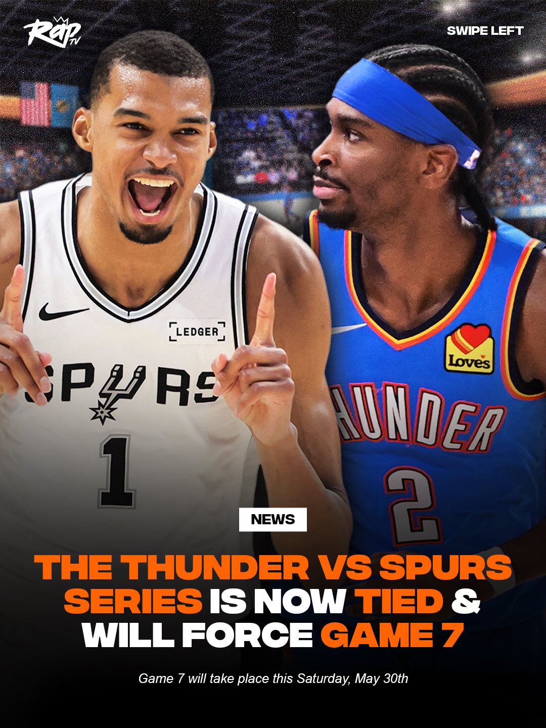 Oklahoma City Thunder and the San Antonio Spurs will now play Game 7 of the Western Conference Finals‼️🏀

Who do y’all think will win the west⁉️🤔
