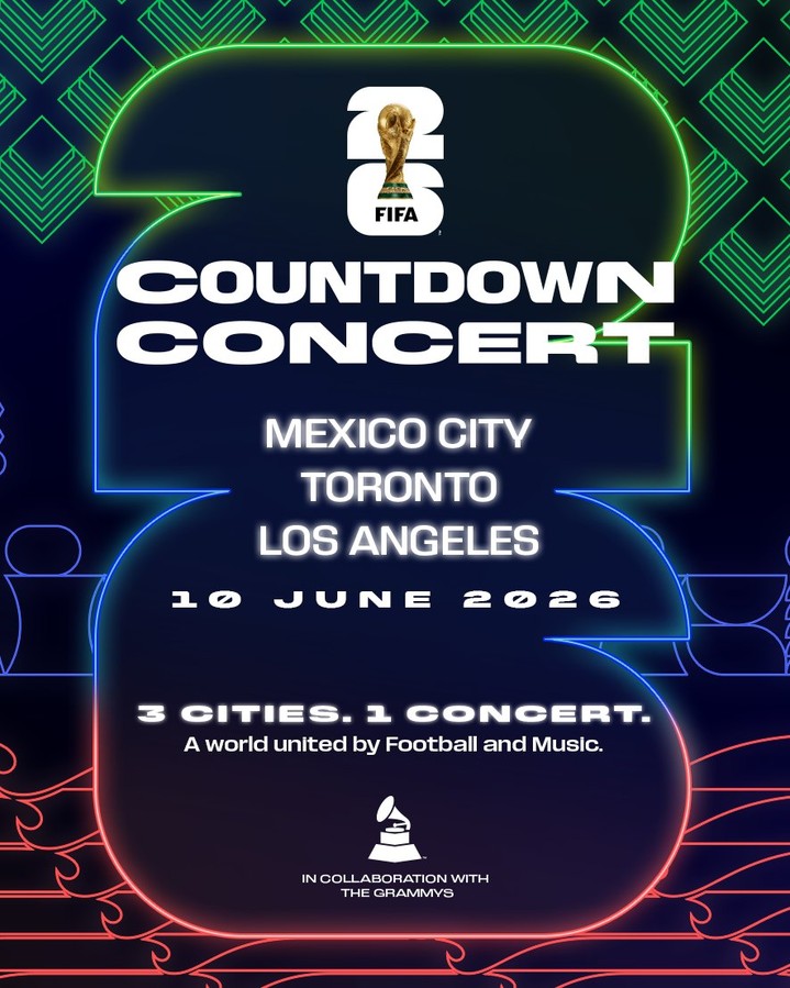 FIFA Countdown Concert ⚽🎶 

3 Cities. 1 Concert. A synchronized live experience uniting the world through Football & Music. 

In collaboration with the @grammys® 

📍Mexico City, Toronto & Los Angeles 
🎟️ Learn more at link in bio 
📺 Watch live on @tiktok on June 10 
▶️ Watch on demand the next day on @vumeliveppv