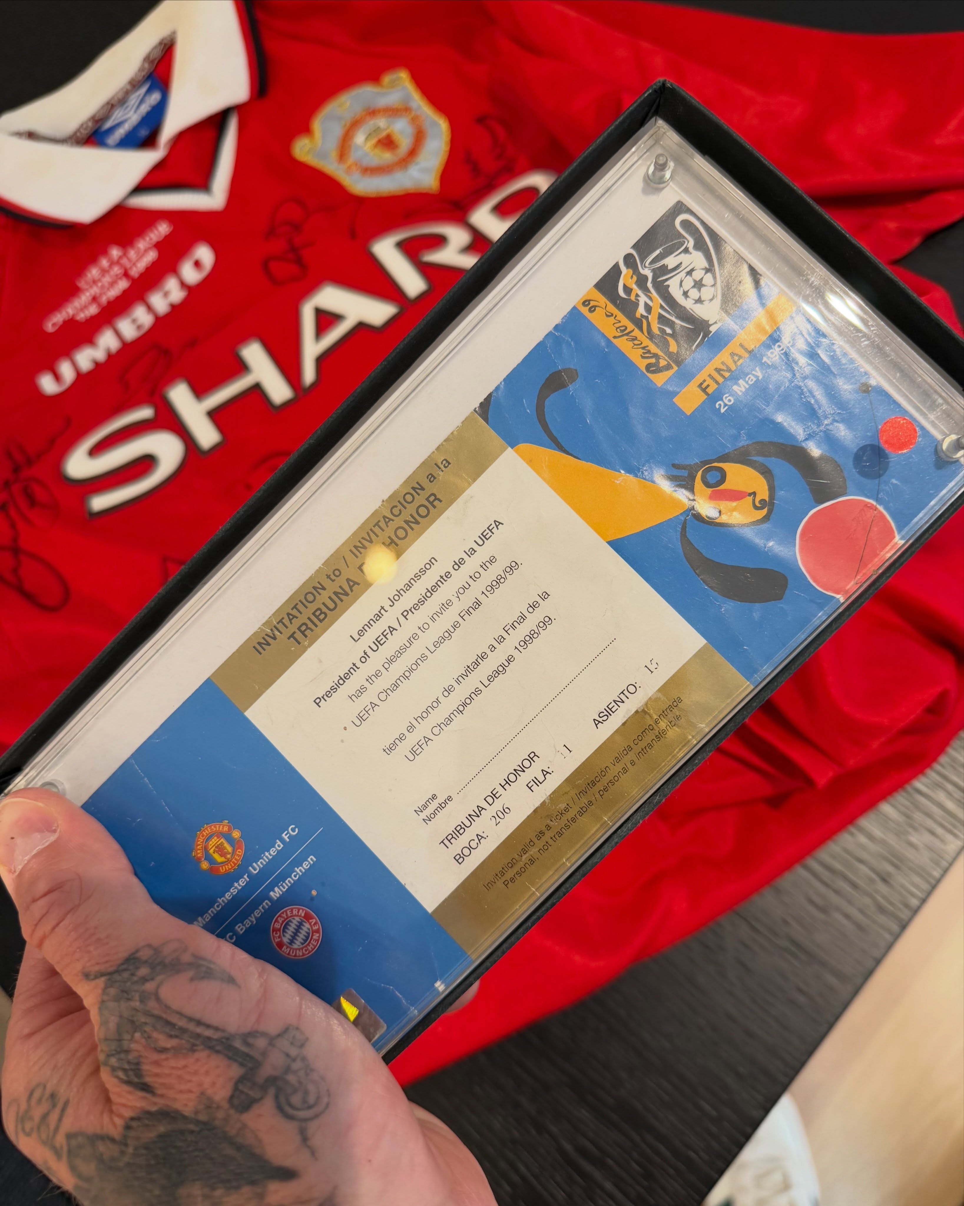 Look what I found… ❤️🤍🖤 My Champions League final shirt and my dad’s ticket from 1999… special memories 🏆🏆🏆 Looking forward to watching the final tomorrow… join us on @paramountplus for Beckham & Friends Live from Budapest 📺⚽️