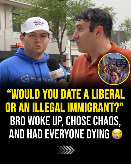This interaction instantly turned into pure chaos 😭 

One guy gets asked, “Would you date a liberal or an illegal immigrant?” and his response had everybody around him losing it. The confidence, the timing, the way he answered without even hesitating… you could already tell the comments were about to turn into a battlefield 💀

What makes clips like this go viral is how fast one simple question can split the entire internet into different sides. Some people thought the answer was hilarious, others got offended immediately, and the rest were just there for the chaos in the comment section 😭 

Either way, this is one of those interview moments people are definitely going to be reposting everywhere.

Who do you think won this interaction? 👀