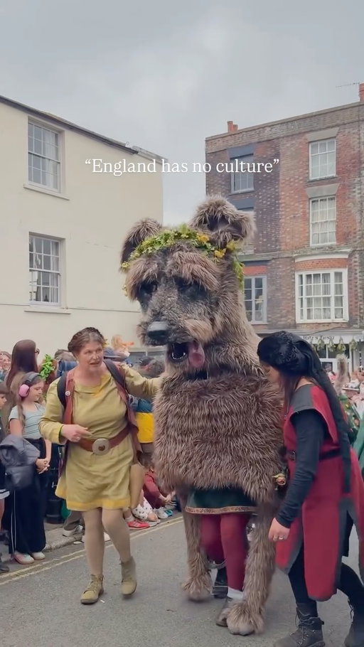 Sometimes it feels like you’ve entered the set of The Wicker Man 🔥 🌱

This celebration was for ‘Jack in the Green’ which takes place in Hastings. It celebrates the arrival of Spring and the return of Summer. We’ve been able to trace it back as early as the 16th century when the milkmaids would parade on May Day with foliage gardens on their heads and milk pails decorated with flowers and ribbons. In the 17th century the chimney sweeps took it over and created the ‘Jack’ who’s basically a walking bush! There are lots of celebrations like this throughout England all over the calendar year and it makes me really happy to go them, it’s a part of my English identity that I actually am proud of! 

I often think that racism and bigotry in England comes in part from a deep disconnection with our roots. It’s not that our cultural identity isn’t celebrated- but you do need to know where to look! Often the ‘wrong’ things are celebrated, I remember being at school and learning about the British Empire and it was genuinely taught as something we should be proud of. Of course that’s changed a lot now, when I used to work in a high school the curriculum was VERY different. 

I definitely recommend heading to ‘Jack in the Green’ if you ever get the chance to 🫶

#englishfolklore #folk #britishfolklore #jackinthegreen #wickerman