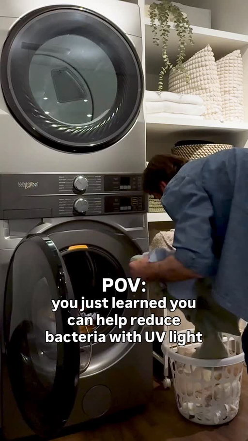 The blue light is just for show. Our industry-first UV Clean Technology (not seen) reduces bacteria in the wash without requiring high temperatures or fading fabrics.