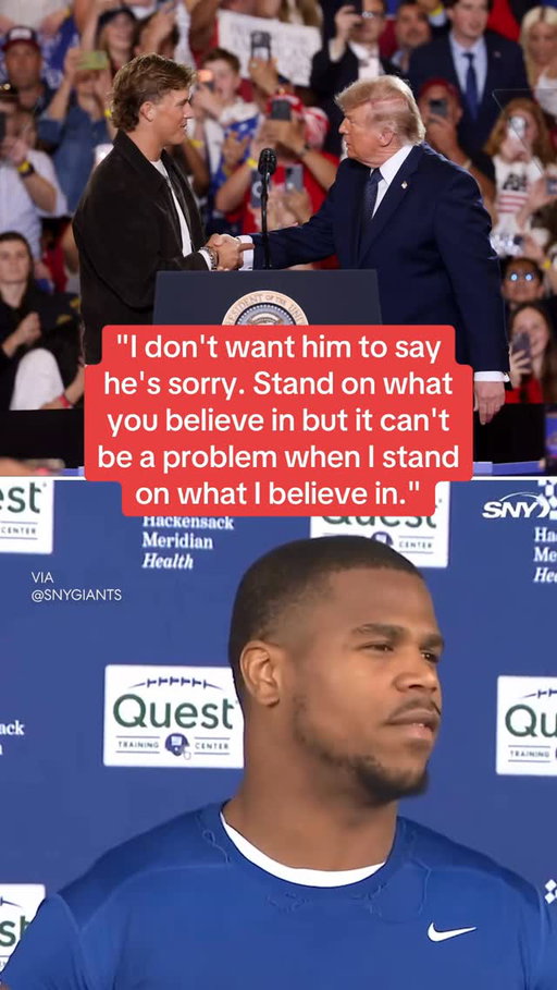 Abdul Carter explains why he does not want Jaxson Dart to apologize for introducing President Donald Trump.