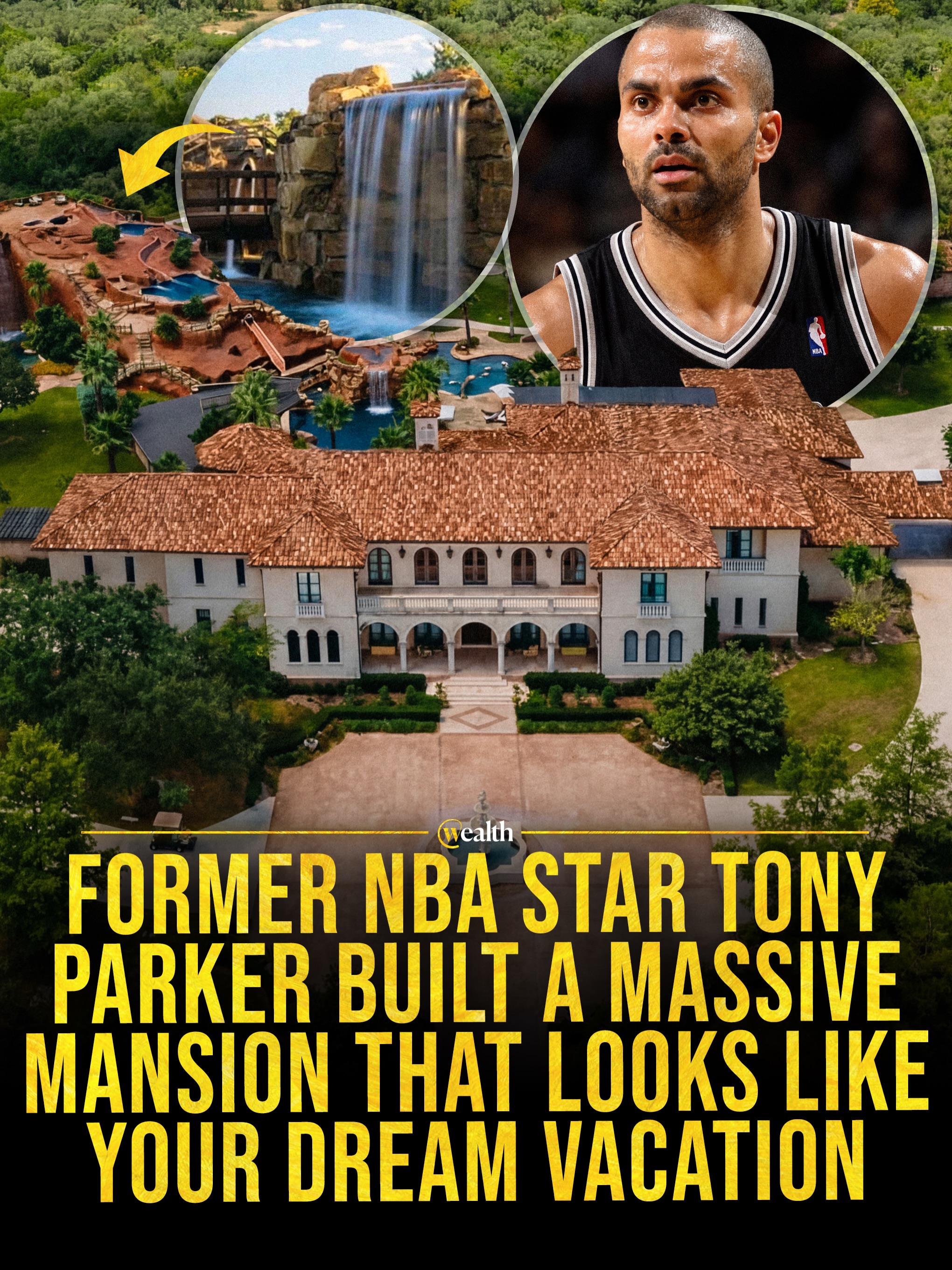 Tony Parker’s Boerne estate includes a private residential water park. 🏡💦

The former Spurs guard began buying the land in 2005 and spent years designing and building the compound in Anaqua Springs Ranch, outside San Antonio. The main house is about 13,300 square feet, and the property also includes a 5,922-square-foot gym with a basketball court, guest quarters, tennis and volleyball courts, and slides and lazy rivers in the backyard.

#TonyParker #SanAntonioSpurs #Boerne #TexasRealEstate #LuxuryHomes