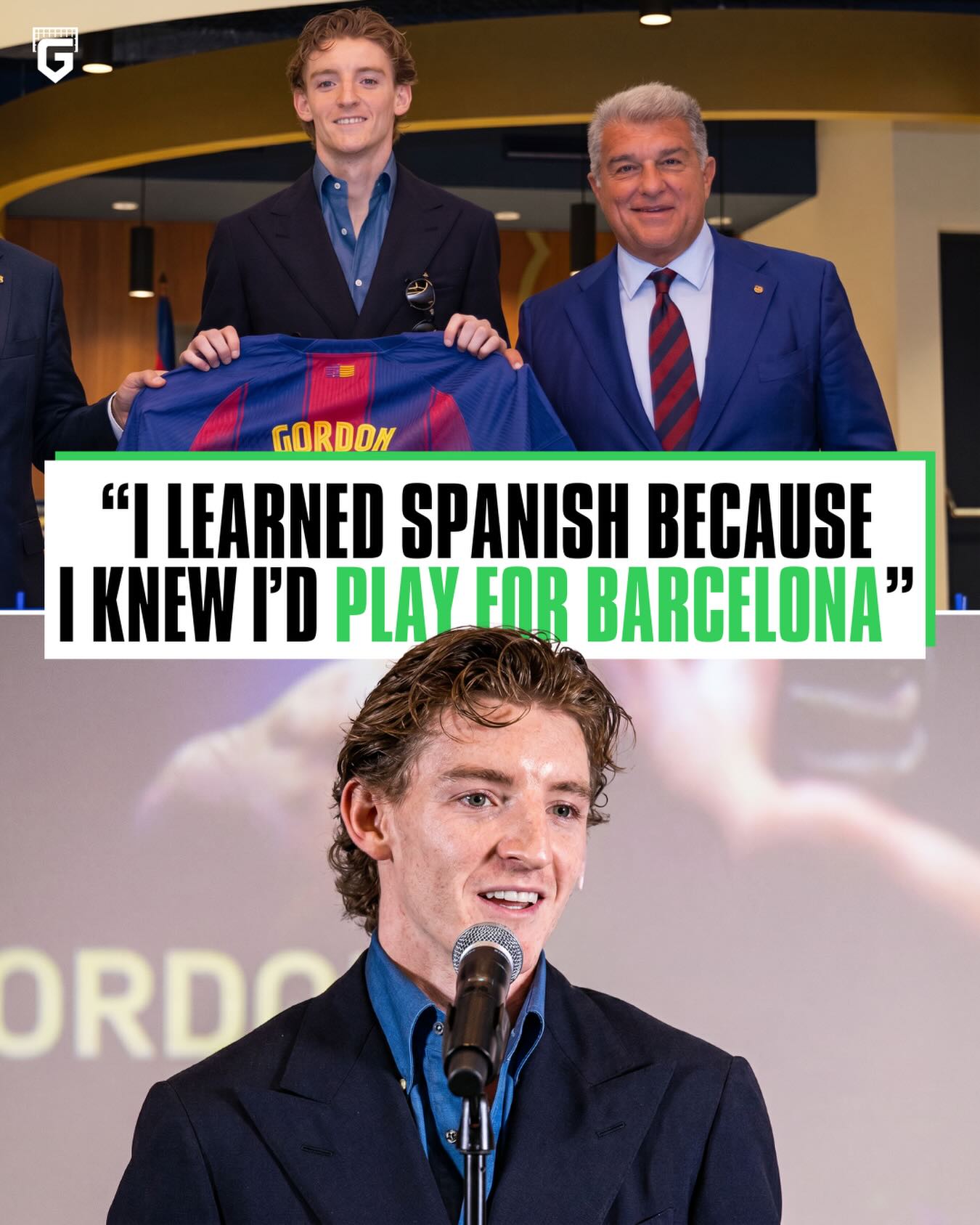 Anthony Gordon suprised everyone in his first press conference as a Barcelona player by speaking Spanish 👀🇪🇸

🗣He explained why he is proficient in the language: “I wanted to speak Spanish because as a kid I believed I would play for Barça.

I had a physio at Newcastle who was Spanish and we spoke Spanish every day. 

I told him I wanted to play for Barça, that’s why I speak some Spanish.”