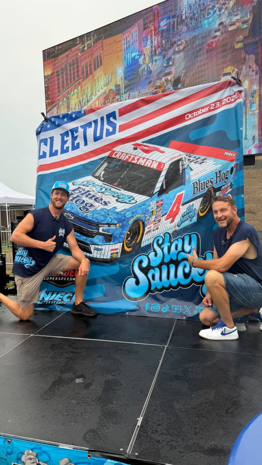 Tallest man in BBQ 🤝 Tallest man in NASCAR 

Two fan favorites. One legendary partnership. 

We’re fired up to welcome @cleetusmcfarland to Blues Hog Nation and unveil the No. 4 Blues Hog truck that’ll be ripping around Talladega on October 23rd 🏁

See you at the track. Stay Saucey.